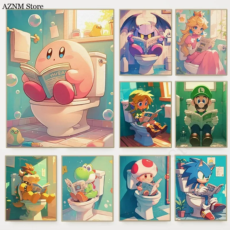 Home Bathroom Toilet - Funny Bathroom Cartoon Video Game Poster