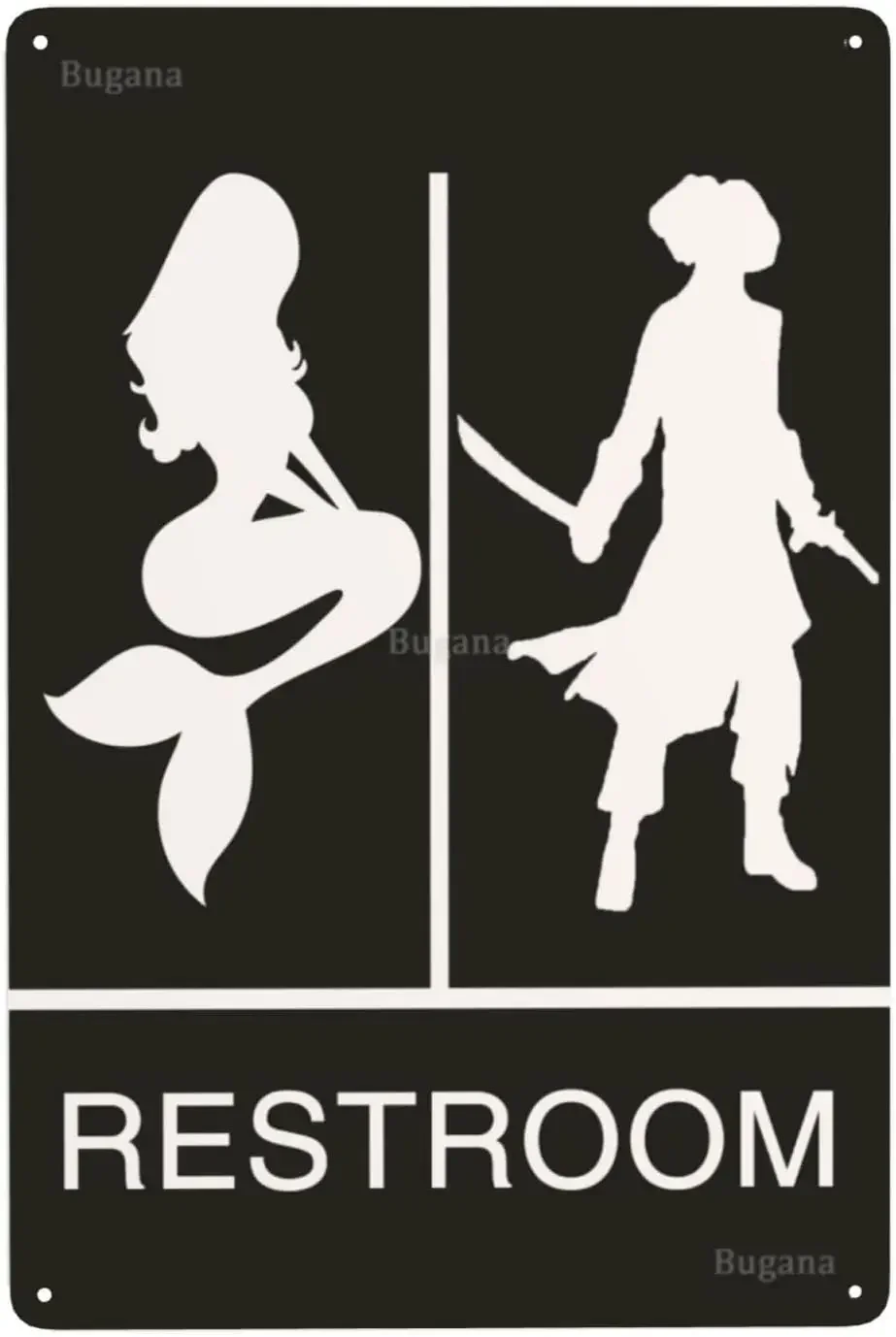 Home Bathroom Toilet - Mermaid Pirate Restroom Vintage Metal Sign,