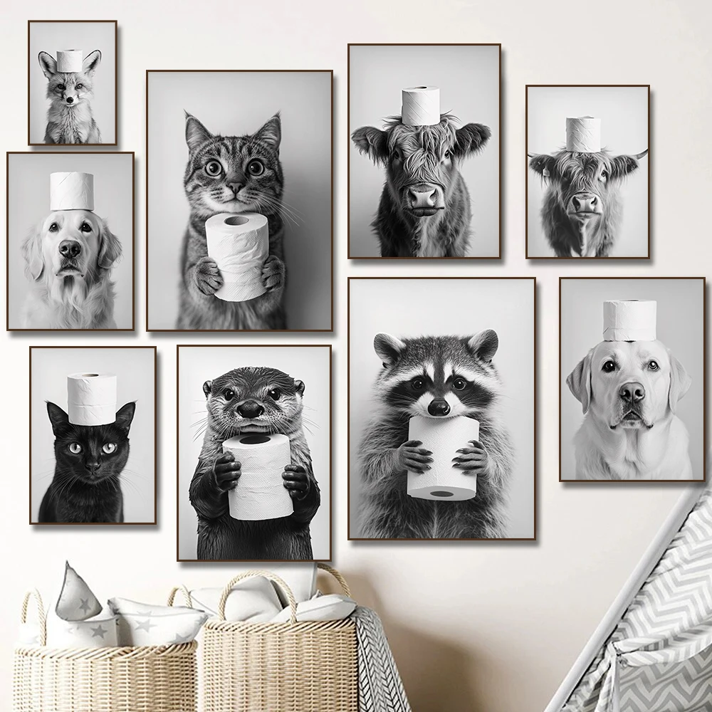 Home Bathroom Toilet - Highland Cow Otter Cat Raccoon with