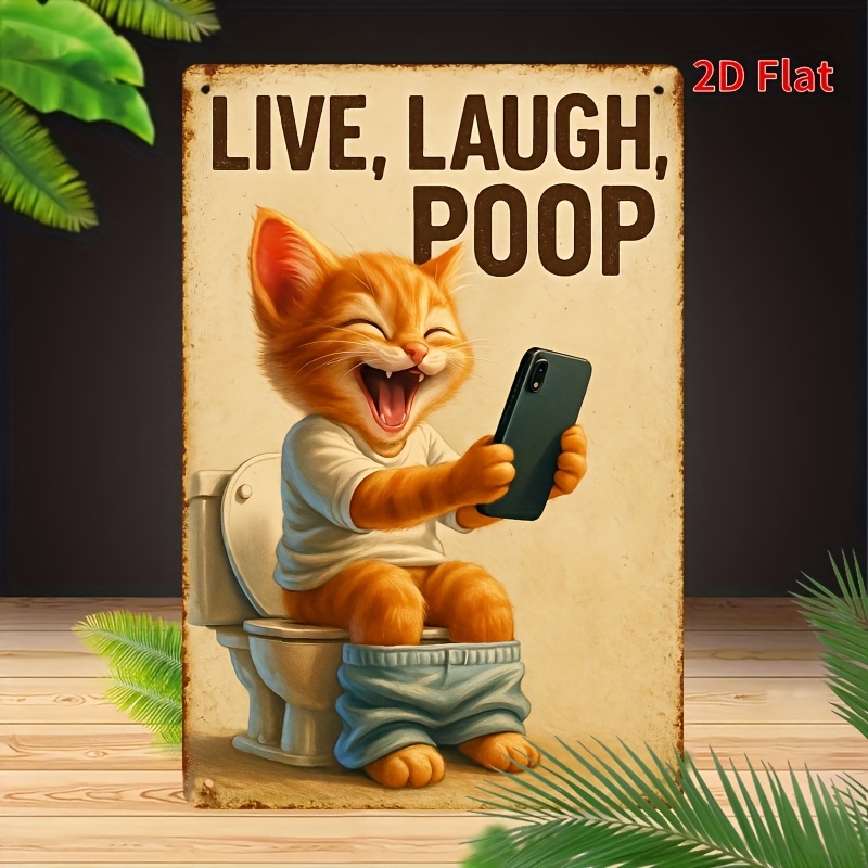 Home Bathroom Toilet - Funny Cat on Toilet Metal Wall