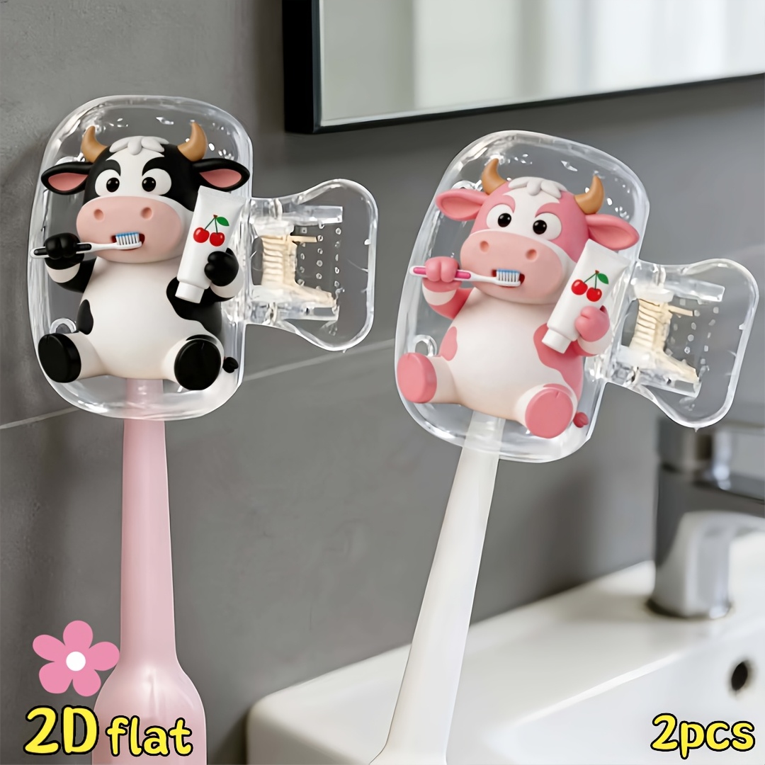 Home Bathroom Essentials - 2pcs Cow Toothbrush Holder Travel and