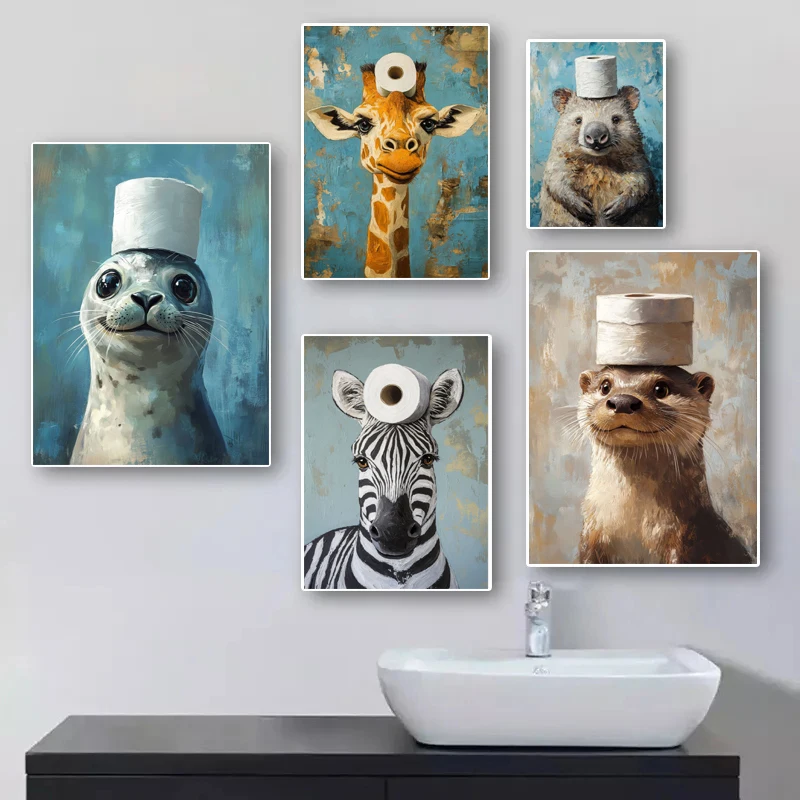 Cartoon Cute Funny Animals wit - Home Bathroom Toilet ulasan dan harga