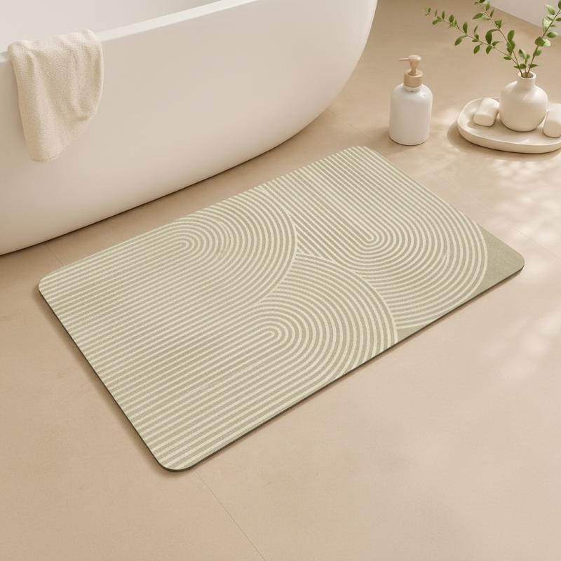 (Beige Striped Diatomite Bath  - Non Slip Bath Mat ulasan dan harga
