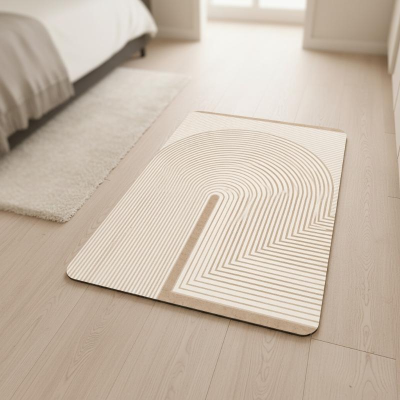 (Beige Striped Diatomite Bath  - Non Slip Bath Mat ulasan dan harga