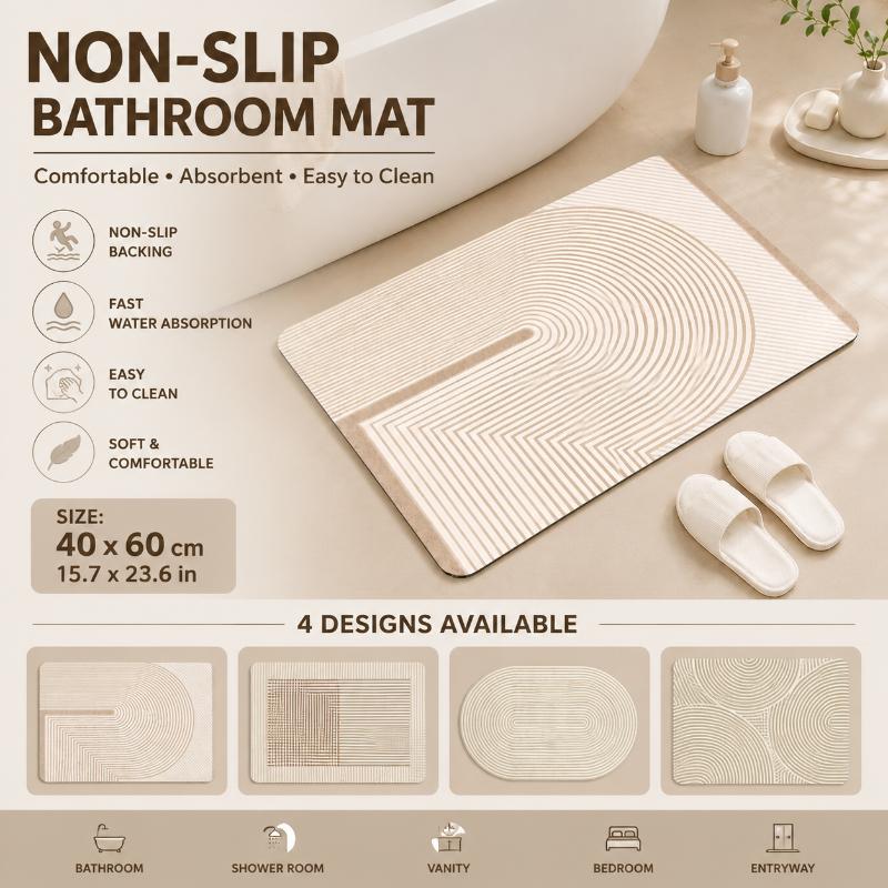 Beige Striped Diatomite Bath M - Non Slip Bath Mat ulasan dan harga