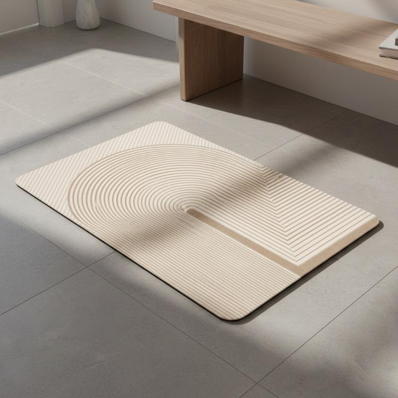 Beige Striped Diatomite Bath M - Non Slip Bath Mat ulasan dan harga