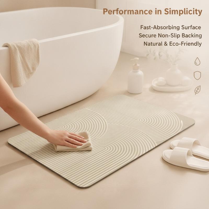 Beige Striped Diatomite Bath M - Non Slip Bath Mat ulasan dan harga
