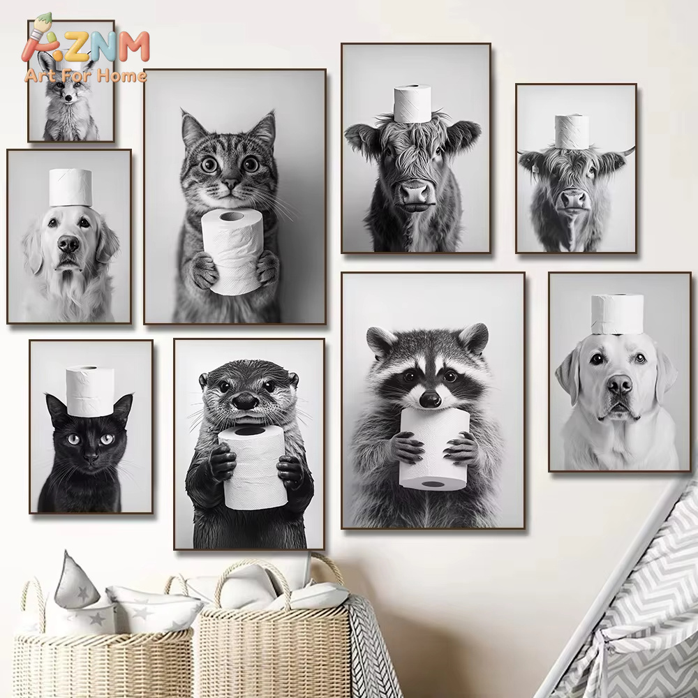 1PC, Highland Cow Otter Cat Ra - Home Bathroom Toilet ulasan dan harga